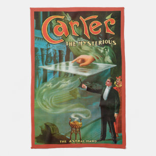 Vintage Magic Poster, Carter the Mysterious Tea Towel