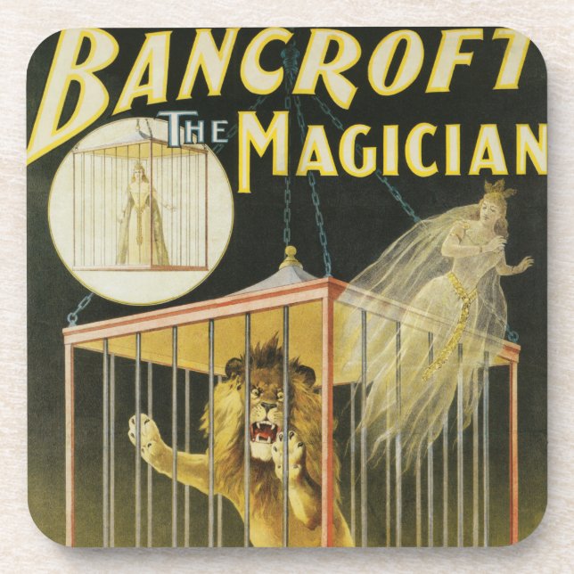 Vintage Magic Poster, Magician Bancroft and Lion Coaster (Front)