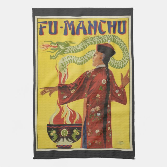 Vintage Magic Poster, Magician Fu-Manchu Tea Towel (Vertical)