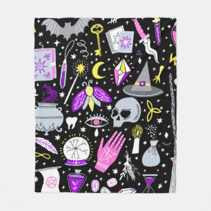 vintage magic witch seamless pattern. Witchcraft b Fleece Blanket