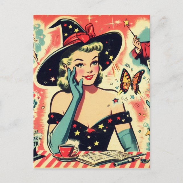 Vintage Magician Pin Up Postcard (Front)