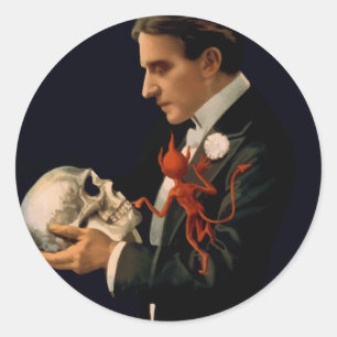 Vintage Magician, Thurston Holding a Human Skull Classic Round Sticker