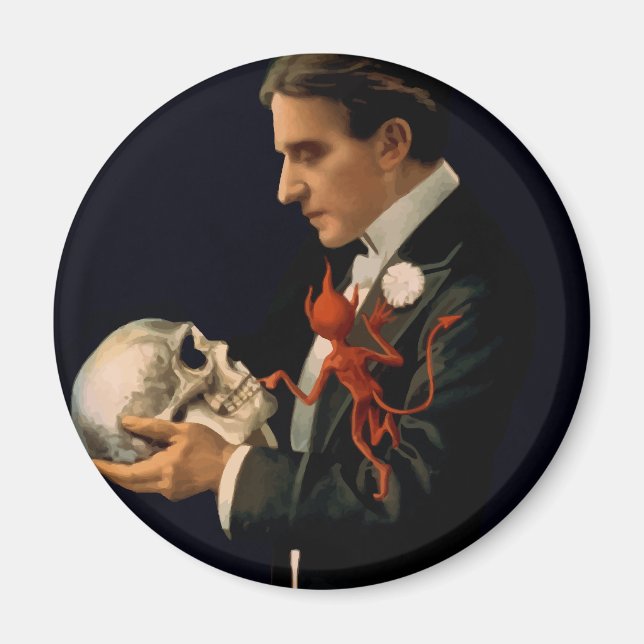 Vintage Magician, Thurston Holding a Human Skull Magnet (Front)