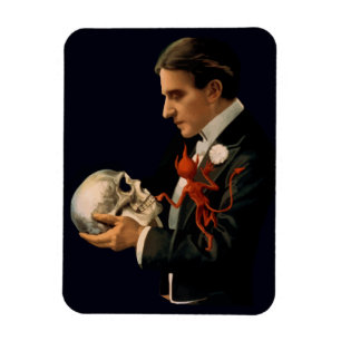 Vintage Magician, Thurston Holding a Human Skull Magnet