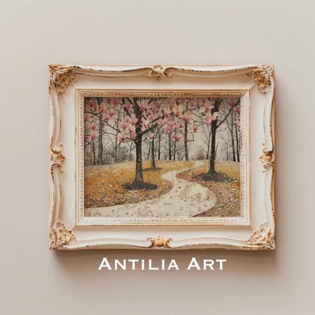 Vintage Magnolia Blossom Mosaic Botanical Park Poster (Creator Uploaded)