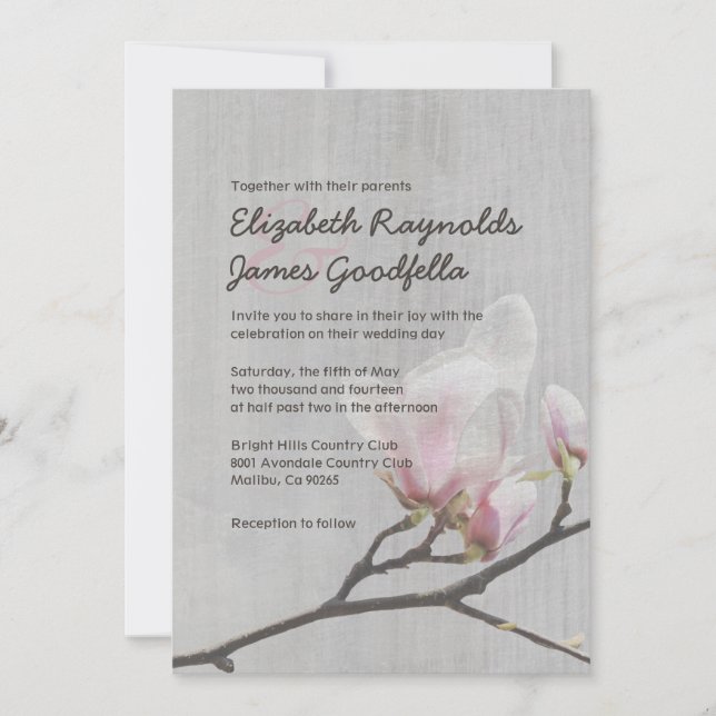 Vintage Magnolia Branch Wedding Invitations (Front)