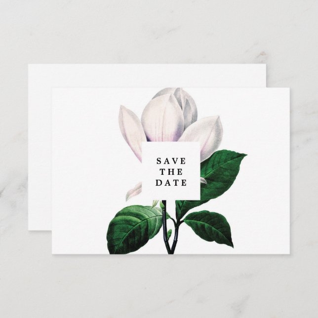 vintage magnolia floral save the date card (Front/Back)
