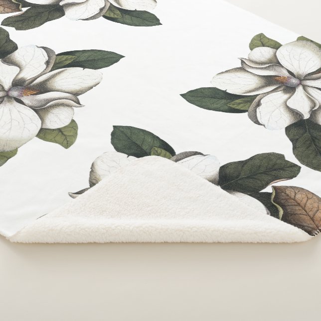 Vintage Magnolia Flower Blossom Sherpa Blanket (3/4)