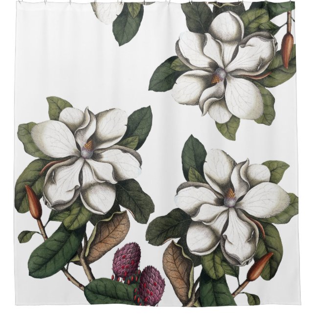 Vintage Magnolia Flower Blossoms Shower Curtain (Front)