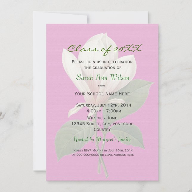Vintage magnolia flower graduation party invitation (Front)