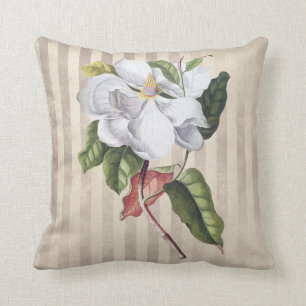 Vintage Magnolia Flower on Stripes Cushion