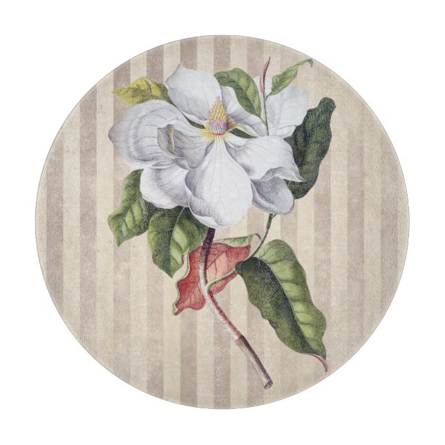 Vintage Magnolia Flower on Stripes Cutting Board (Front)