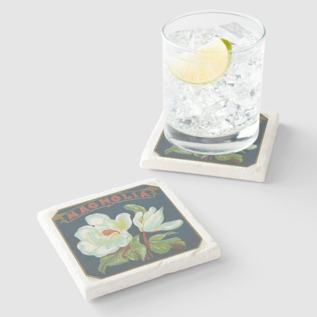 Vintage Magnolia Flower Stone Coaster (Side)