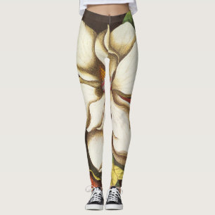 Vintage Magnolia Flowers Plant With Seeds Leggings