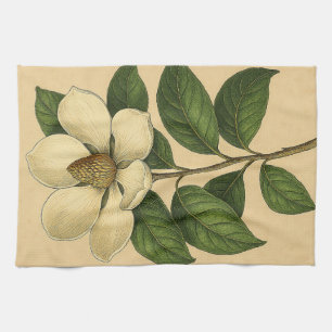 Vintage Magnolia on Weathered Paper Tea Towel