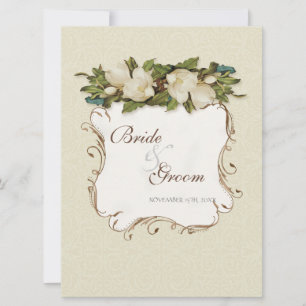 Vintage Magnolia Swirls Damask Wedding Invite