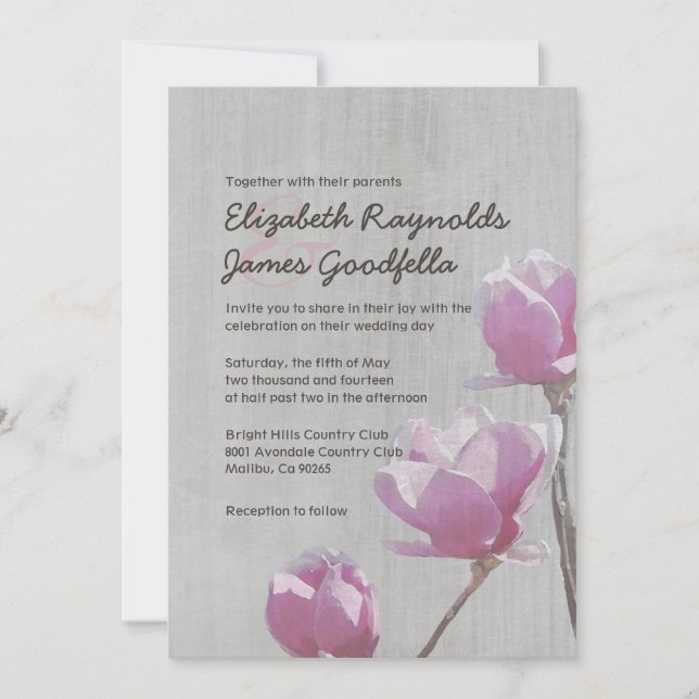 Vintage Magnolia Wedding Invitations (Front)