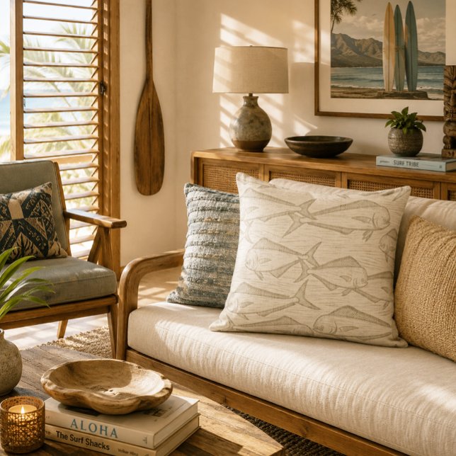 Vintage Mahi Mahi Fish Pattern Pillow Beige (Creator Uploaded)