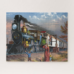 Vintage Mail Train Travel Illustration Art Jigsaw Puzzle