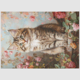 Vintage Maine Coon Kitten Painting Decoupage Tissue Paper