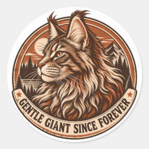 Vintage Maine Coon Rust Orange Wilderness Badge Classic Round Sticker