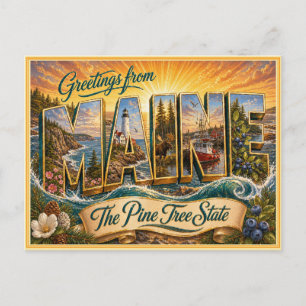Vintage Maine Greeting From Postcard
