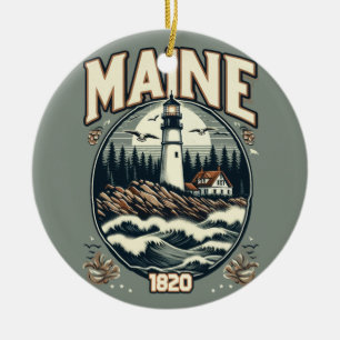 Vintage Maine Lighthouse Ceramic Tree Decoration