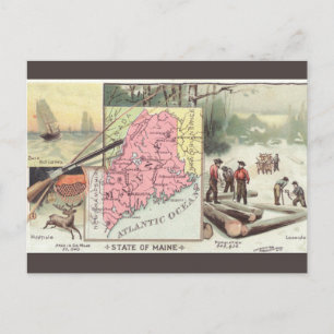 Vintage Maine Map Postcard