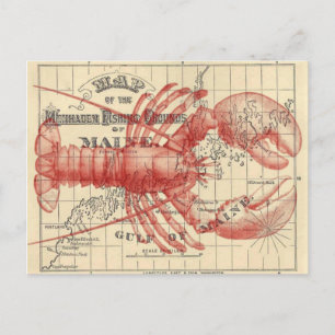 Vintage Maine Map with Lobster Postcard
