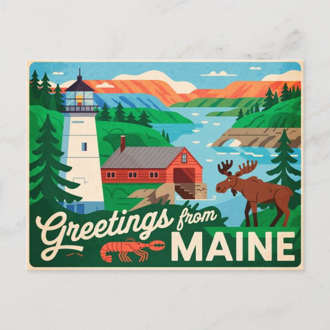 Vintage Maine Postcard | Greetings from Maine (Front)
