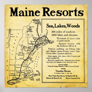Vintage Maine Resorts With Map Prints