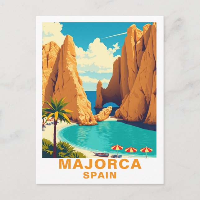 Vintage Majorca, Spain Beach Travel Postcard (Front)