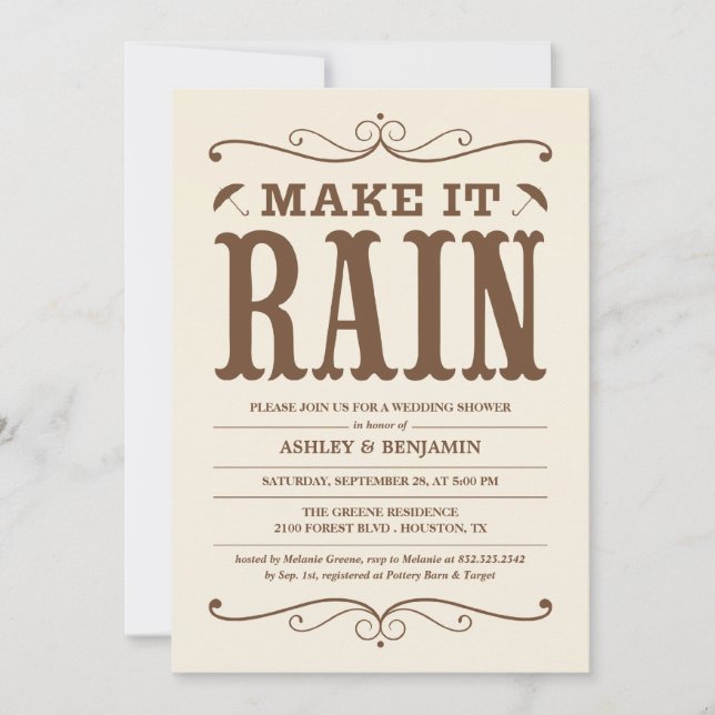 Vintage Make it Rain Wedding Shower Invitations (Front)