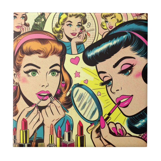 Vintage Makeup Girls Comics Tile (Front)