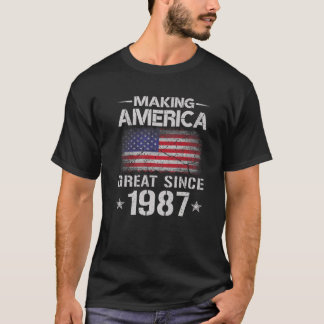 Vintage Making America Great Since 1987 USA Flag B T-Shirt