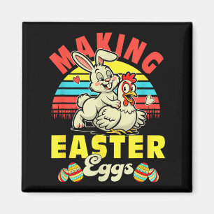 Vintage Making Easter Eggs Joke Couple Bunny Magnet