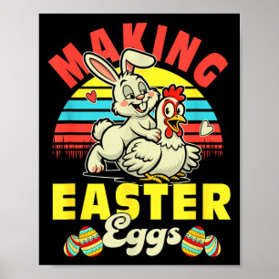 Vintage Making Easter Eggs Joke Couple Bunny Poster