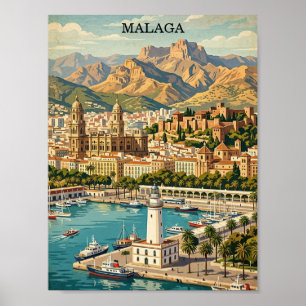 Vintage Malaga Spain Travel Artwork Poster