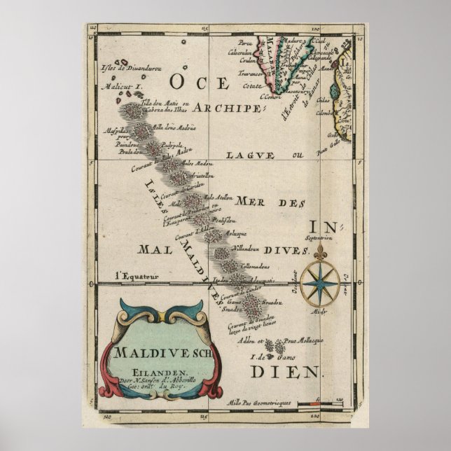Vintage Maldives Map (1705) Poster (Front)