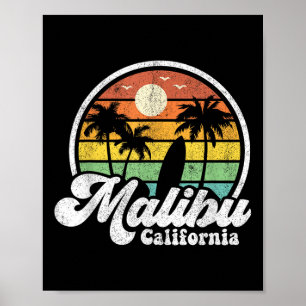 Vintage Malibu Beach California Ca Surfing Retro S Poster