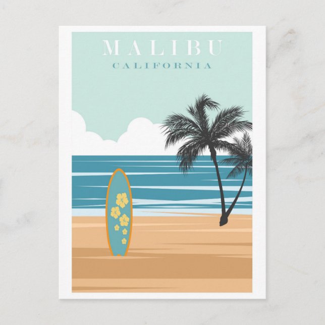 Vintage Malibu California Beach Travel Postcard (Front)