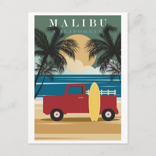Vintage Malibu California Beach Travel Postcard (Front)