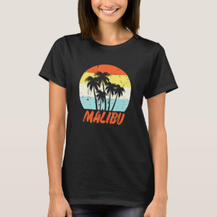 Vintage Malibu Palm Tree Sunset Beach T-Shirt