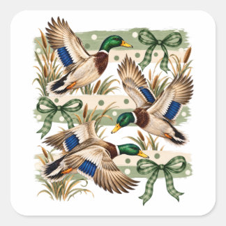 Vintage Mallard Duck Flying Waterfowl Preppy Square Sticker