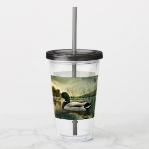 Vintage Mallard Duck Weathered Postcard Acrylic Tumbler