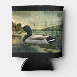 Vintage Mallard Duck Weathered Postcard Can Cooler