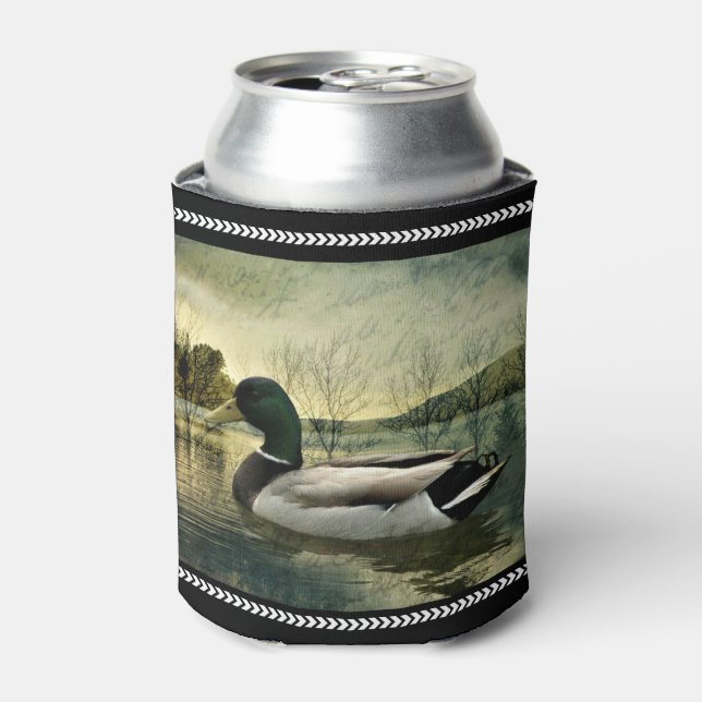 Vintage Mallard Duck Weathered Postcard Can Cooler (Can Front)