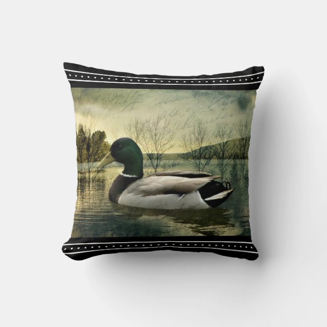 Vintage Mallard Duck Weathered Postcard  Cushion (Front)