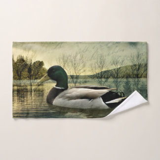 Vintage Mallard Duck Weathered Postcard Hand Towel