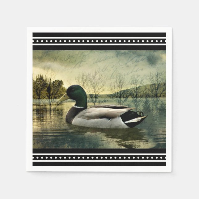 Vintage Mallard Duck Weathered Postcard  Napkin (Front)
